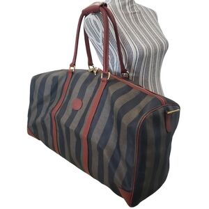 Fendi Pequin Duffle Bag Vintage XXL Stripe Travel Bag Carry On 80s Handbag